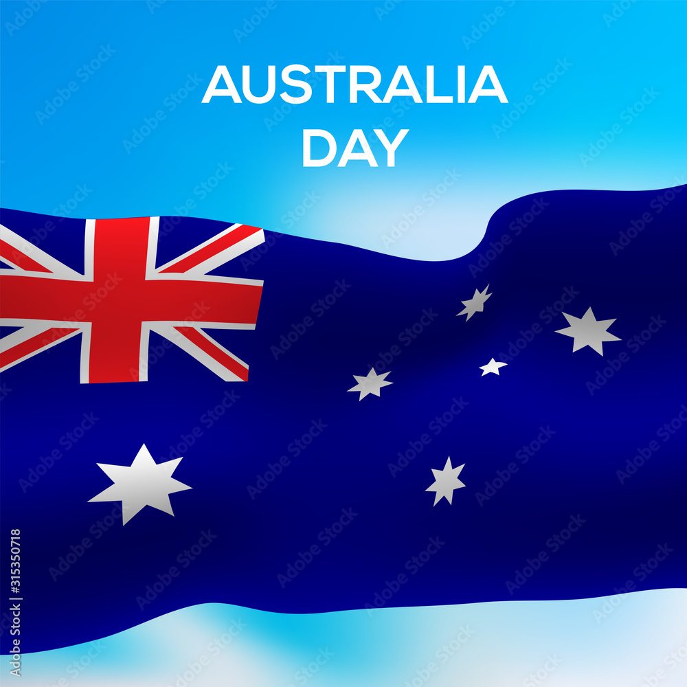 The realistic flag of Australia flies in the wind. Australia Day. Isolated on blue sky background. Vector illustration. The realistic flag of Australia flies in the wind. Australia Day. Isolated on blue sky background. Vector illustration.