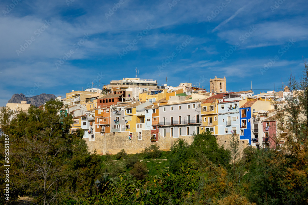 Colorful houses in seaside of Villajoyosa in Spain.