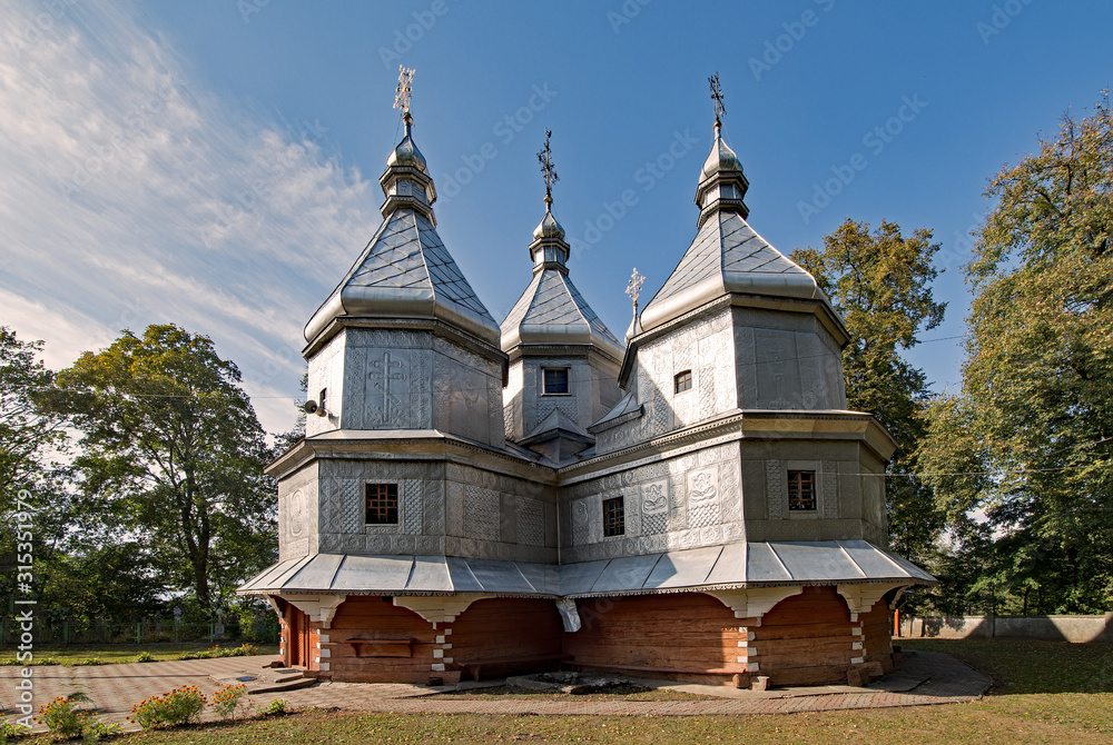 The Church of the Nativity of B.V.M. at Nyzhniy Verbizh, Ukraine is part of the Unesco world heritage site Wooden Tserkvas of the Carpathian Region