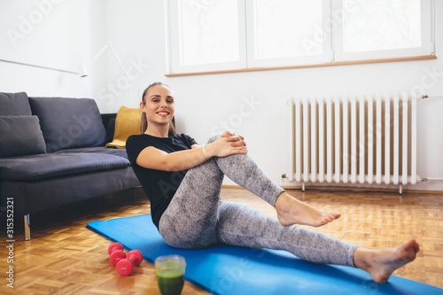 young woman morning fitness at home