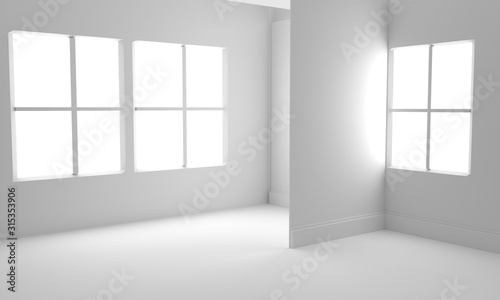 Empty Room Interior White Background. 3d Render Illustration