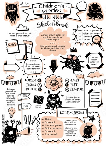 Bullet journal doodle elements infographics
