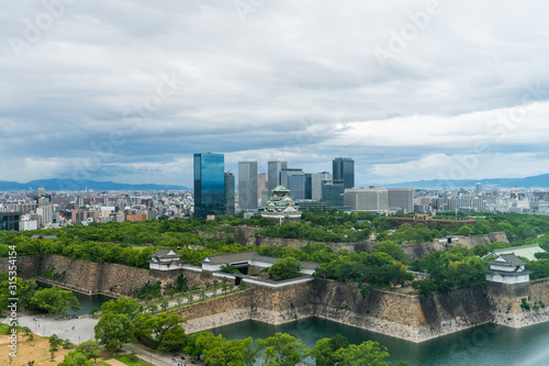 Aerial view of the panoramic landscapes of Osaka Castle