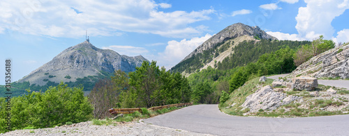 the view of the mountains in Montenegro. mountain ranges in summer in green , blue sky