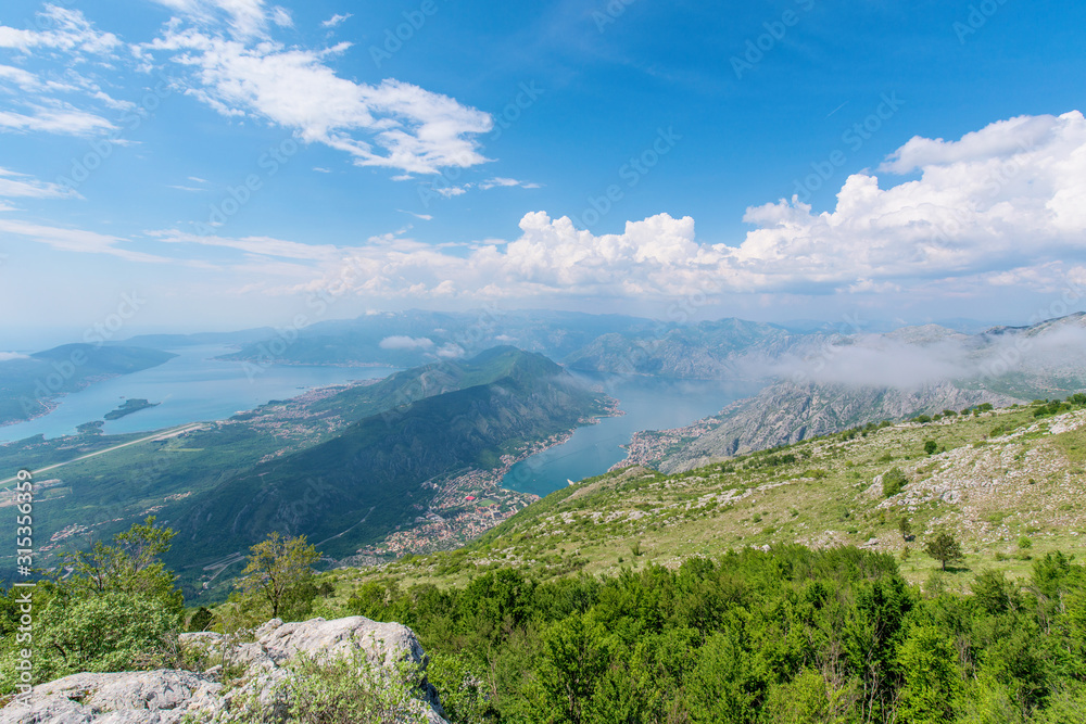 sea view from a mountain in Montenegro. panorama of the historical city and the Bay