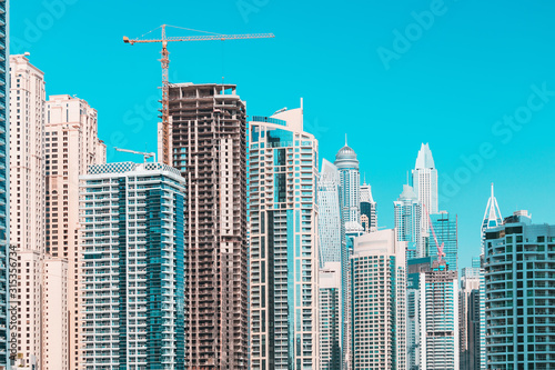 Construction of skyscrapers in the new district of Dubai - Marina