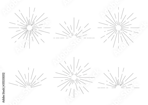 Sunburst set. Starburst collection. Explosion light icon. Isolated on white background. Vector illustration.