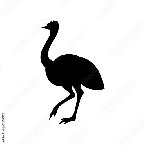 Hand drawn vector silhouette illustration animal of Australia ostrich Emu isolated on white background. Wild life and fauna. Best for books, cards, posters, sites, logo, stickers, magazines,