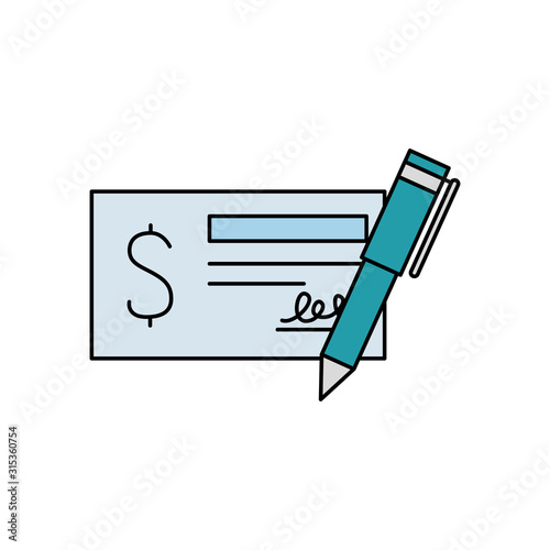 Check and pen of money financial item banking commerce market payment buy currency accounting and invest theme Vector illustration