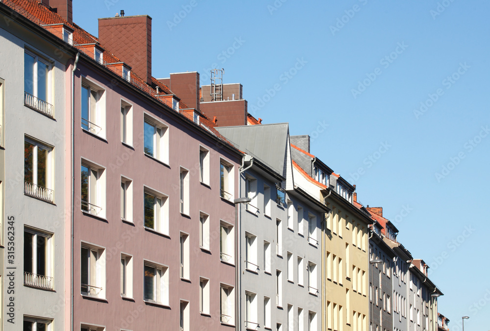 Moderne monotone Wohngebäude, Mietshäuser, Reihenhäuser, Mehrfamilienhäuser, Bremen, Deutschland