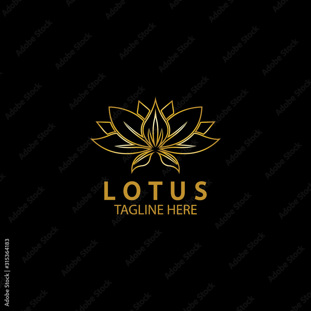 Golden lotus flower logo. Vector design template of lotus icon on dark background with golden effect for eco, beauty, spa, yoga, medical companies. Golden lotus flower logo. Vector design template of lotus icon on dark background with golden effect for eco, beauty, spa, yoga, medical companies.