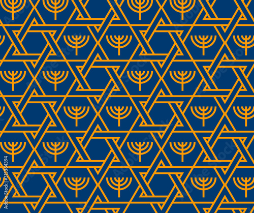 Jewish Star of David and Menorah seamless pattern