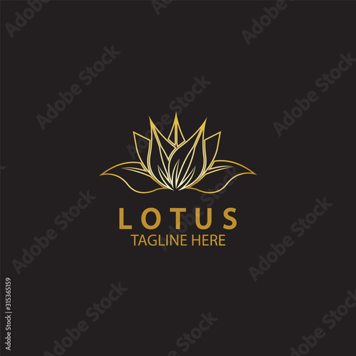 Golden lotus flower logo. Vector design template of lotus icon on dark background with golden effect for eco, beauty, spa, yoga, medical companies.