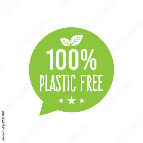 Plastic free green icon badge and product sign for labels, stickers and stamps.   Bpa plastic free chemical mark zero or 100 percent clean.