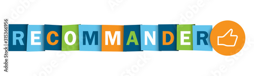 Bouton web typographique multicolore vecteur RECOMMANDER