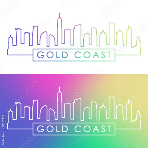 Gold Coast skyline. Colorful linear style. Editable vector file.
