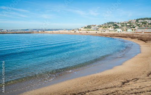 Scenic view of Prado beach on beautiful sunny day Marseille France © Keitma