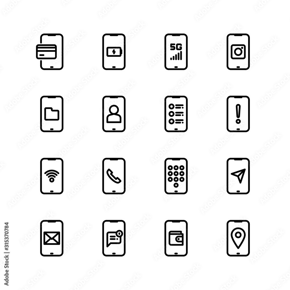 Smartphone Icon Pack Line Vector Set Smartphone Icon Pack Line Vector Set