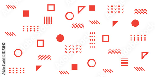 Memphis Simple Red Abstract Circle Line Rectangle Box Arrow Cross Mountain River Pie Egypt Basic Shape Background for shirt