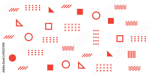 Memphis Simple Red Abstract Circle Line Rectangle Box Arrow Cross Mountain River Pie Egypt Basic Shape Background for shirt