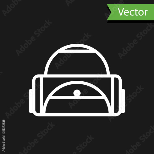 White line Sport bag icon isolated on black background. Vector Illustration
