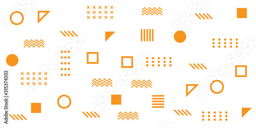 Memphis Simple Orange Abstract Circle Line Rectangle Box Arrow Cross Mountain River Pie Egypt Basic Shape Background for shirt