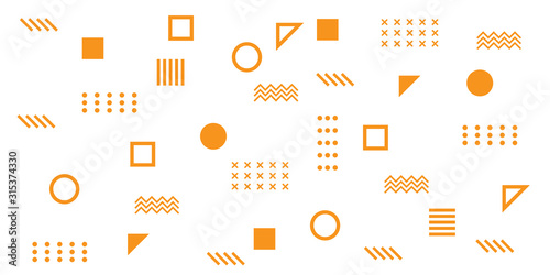 Memphis Simple Orange Abstract Circle Line Rectangle Box Arrow Cross Mountain River Pie Egypt Basic Shape Background for shirt