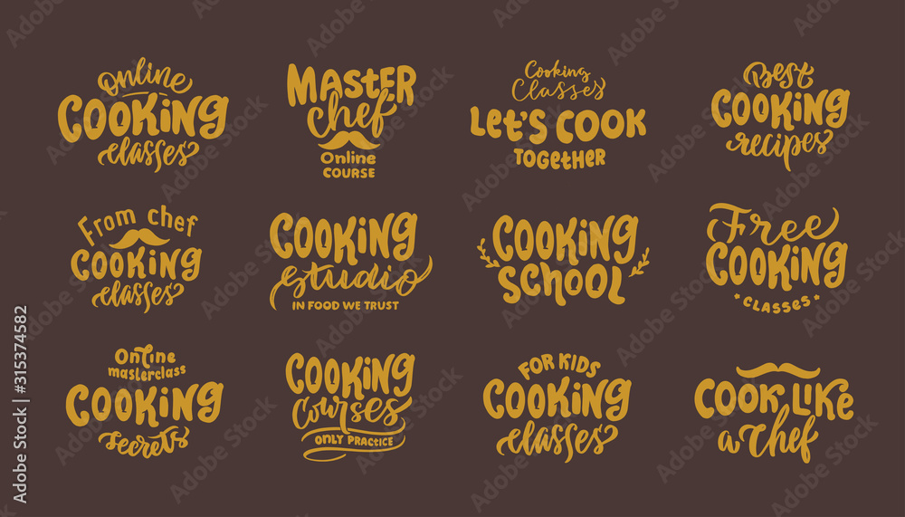 Cooking. Set of vintage retro handmade badges, labels and logo elements ...