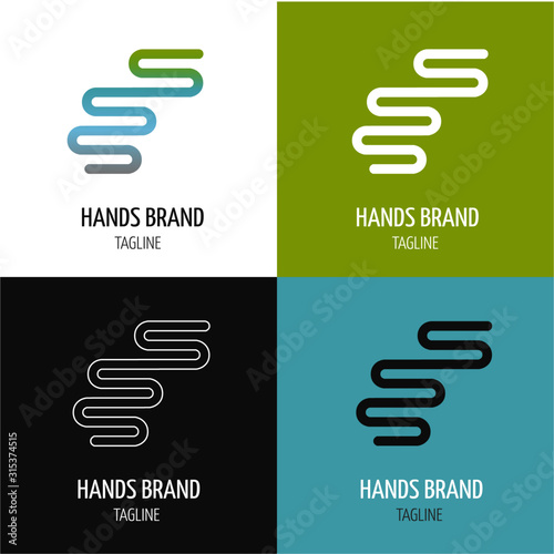 Hand vectorial logo. Abstract minimal handshake with Letter S Concept