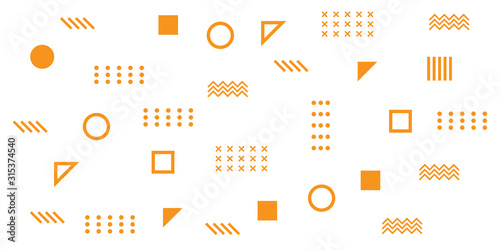 Memphis Simple Orange Abstract Circle Line Rectangle Box Arrow Cross Mountain River Pie Egypt Basic Shape Background for shirt