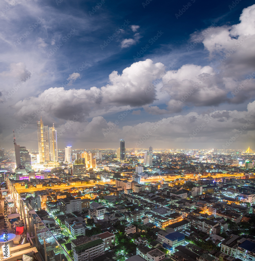 Night aerial view of Downtown Bangkok, Thailand Night aerial view of Downtown Bangkok, Thailand