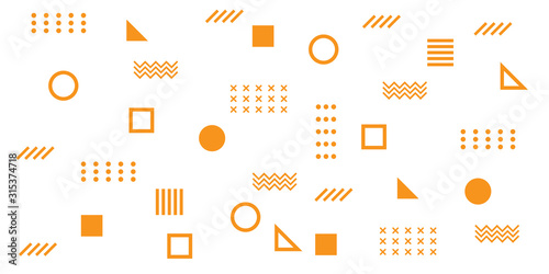 Memphis Simple Orange Abstract Circle Line Rectangle Box Arrow Cross Mountain River Pie Egypt Basic Shape Background for shirt