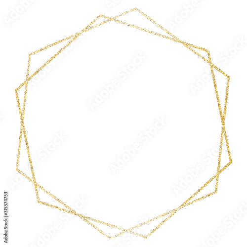 Polygonal vector frame with golden glitter elements