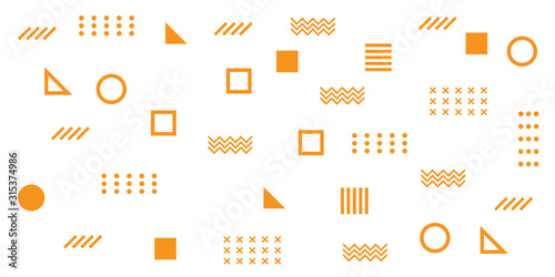 Memphis Simple Orange Abstract Circle Line Rectangle Box Arrow Cross Mountain River Pie Egypt Basic Shape Background for shirt