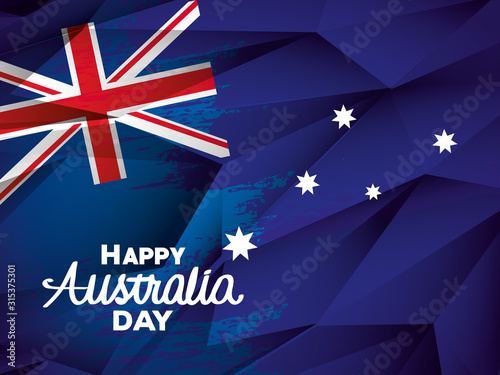 happy australia day with flag and stars vector illustration design