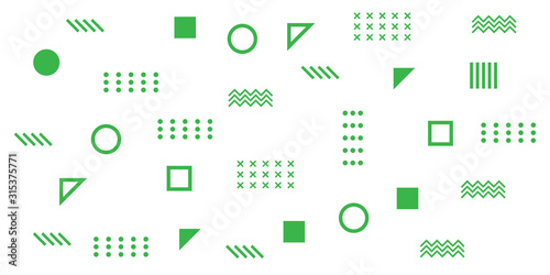 Memphis Simple Green Abstract Circle Line Rectangle Box Arrow Cross Mountain River Pie Egypt Basic Shape Background for shirt