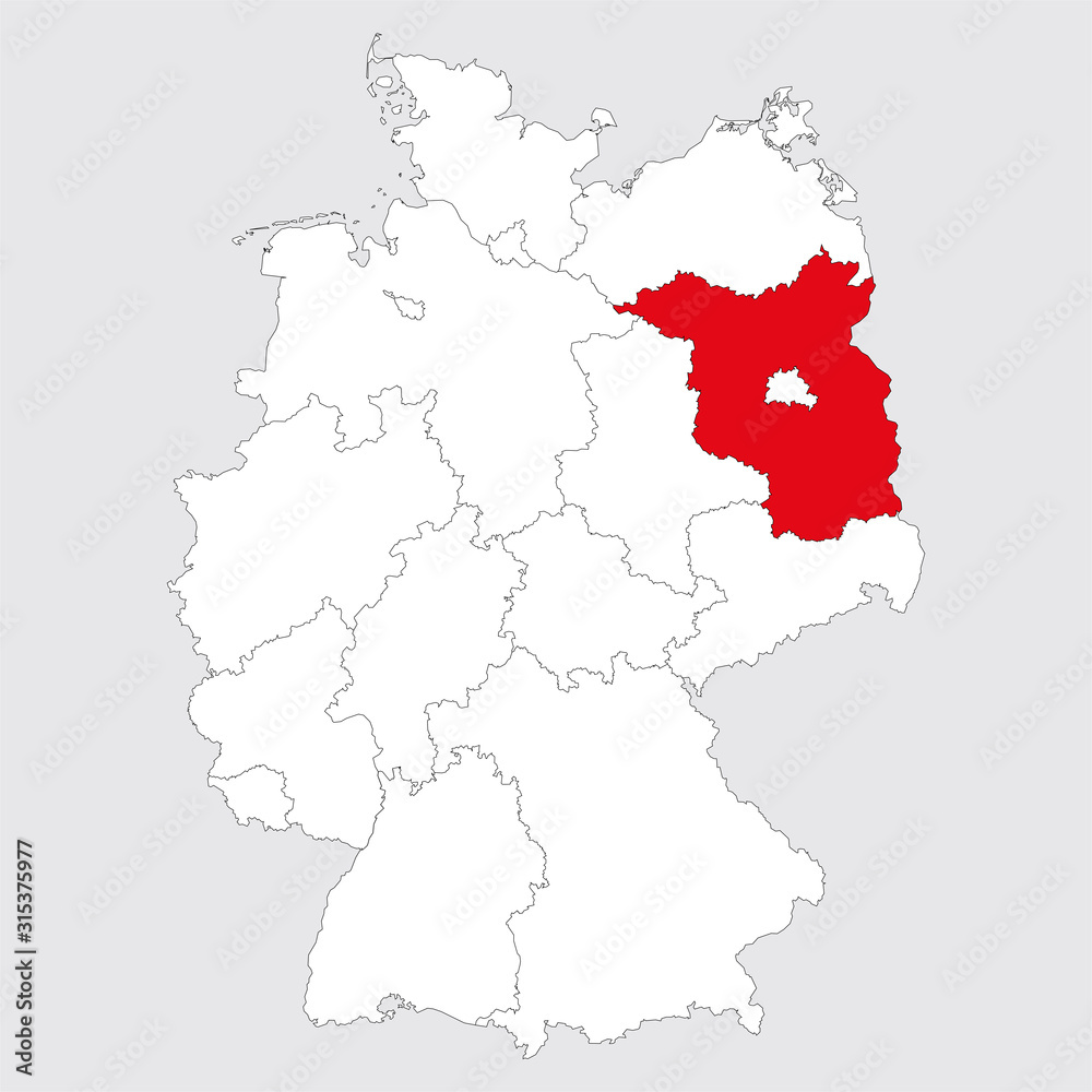 Brandenburg province marked on germany map. Perfect for business concepts, backgrounds, backdrop, label, sticker, chart and wallpapers.