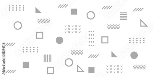 Memphis Simple Silver Abstract Circle Line Rectangle Box Arrow Cross Mountain River Pie Egypt Basic Shape Background for shirt