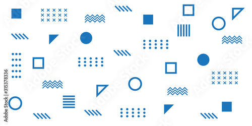 Memphis Simple Blue Abstract Circle Line Rectangle Box Arrow Cross Mountain River Pie Egypt Basic Shape Background for shirt