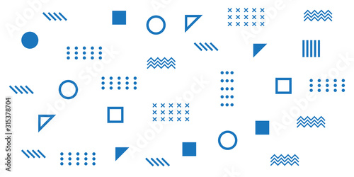 Memphis Simple Blue Abstract Circle Line Rectangle Box Arrow Cross Mountain River Pie Egypt Basic Shape Background for shirt