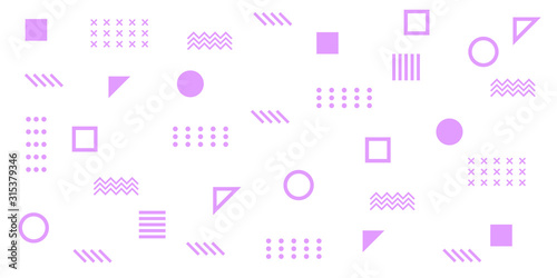 Memphis Simple Purple Abstract Circle Line Rectangle Box Arrow Cross Mountain River Pie Egypt Basic Shape Background for shirt