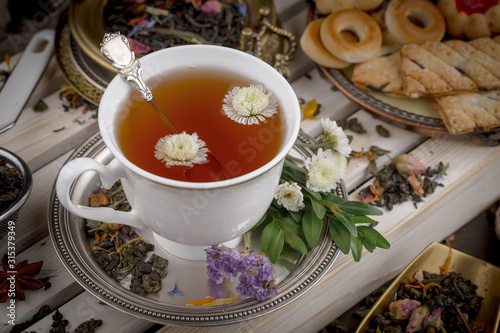 Tea in a cup on an old background