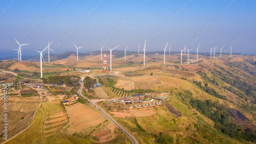 aerial view windmill farm electric khao kho Phetchabun