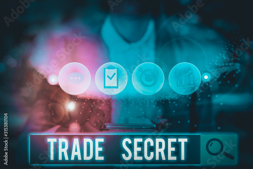 Text sign showing Trade Secret. Business photo text technique used by a company in analysisufacturing its products photo