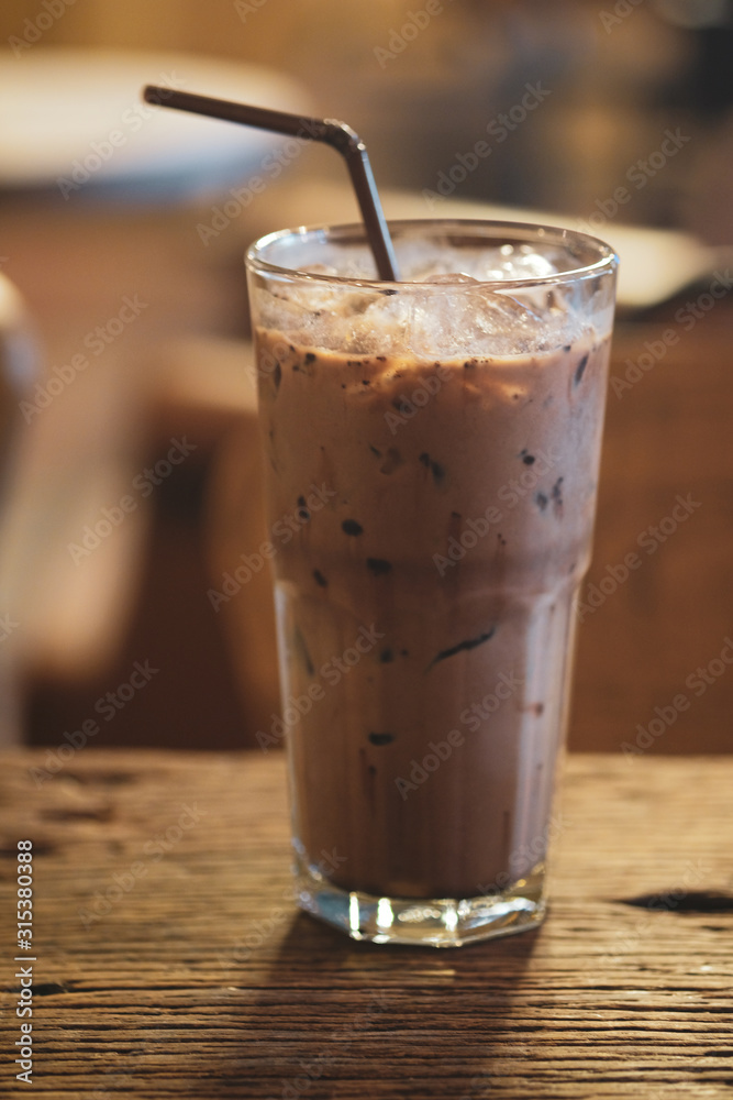 Ice coffee Mocha in a tall Ice coffee Mocha in a tall