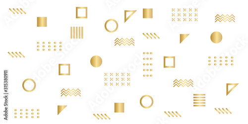 Memphis Simple Gold Abstract Circle Line Rectangle Box Arrow Cross Mountain River Pie Egypt Basic Shape Background for shirt