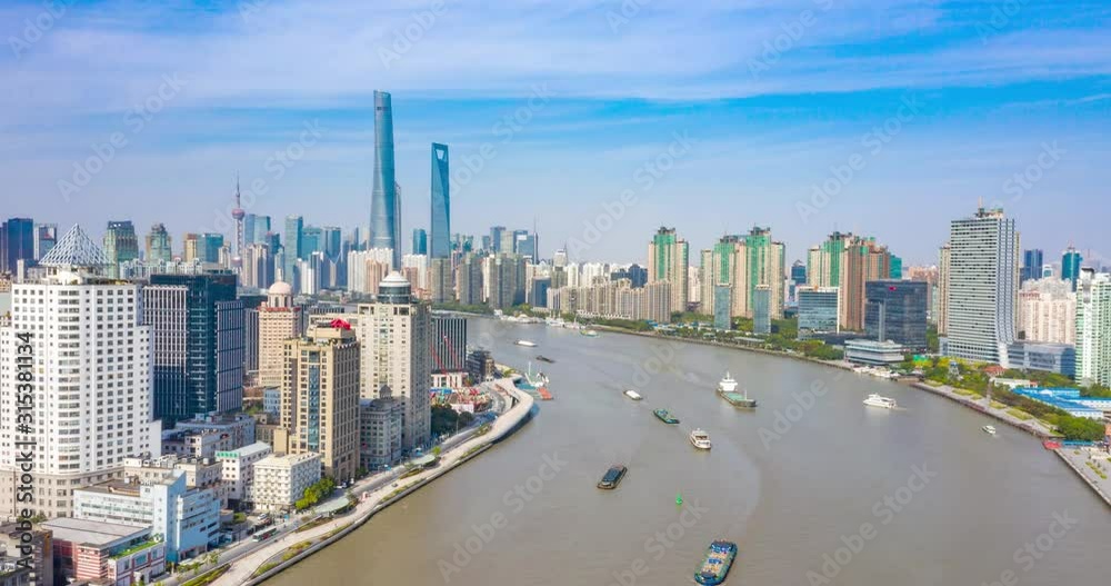 The city scenery on both sides of Huangpu River in Shanghai, China The city scenery on both sides of Huangpu River in Shanghai, China