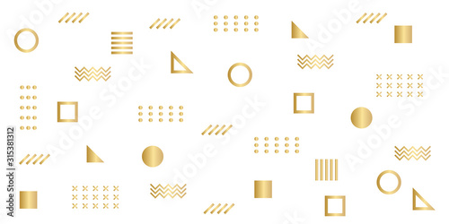Memphis Simple Gold Abstract Circle Line Rectangle Box Arrow Cross Mountain River Pie Egypt Basic Shape Background for shirt
