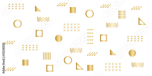 Memphis Simple Gold Abstract Circle Line Rectangle Box Arrow Cross Mountain River Pie Egypt Basic Shape Background for shirt