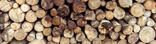 pile stacked natural old sawn wooden logs background  top view